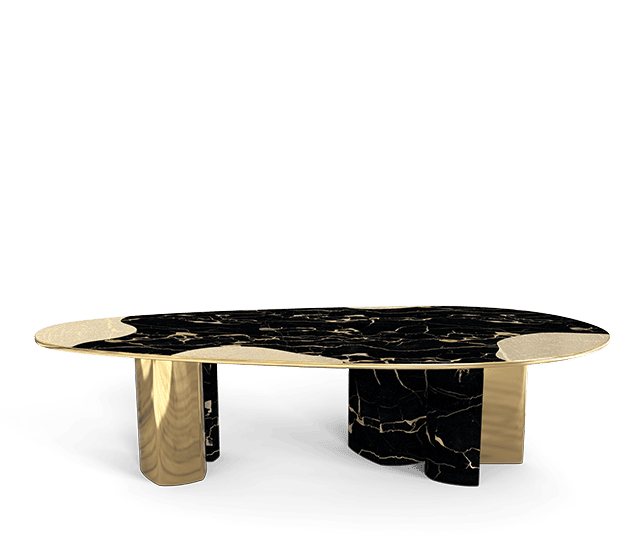 Ophelia Portoro Marble and gold dining table by Boca do Lobo